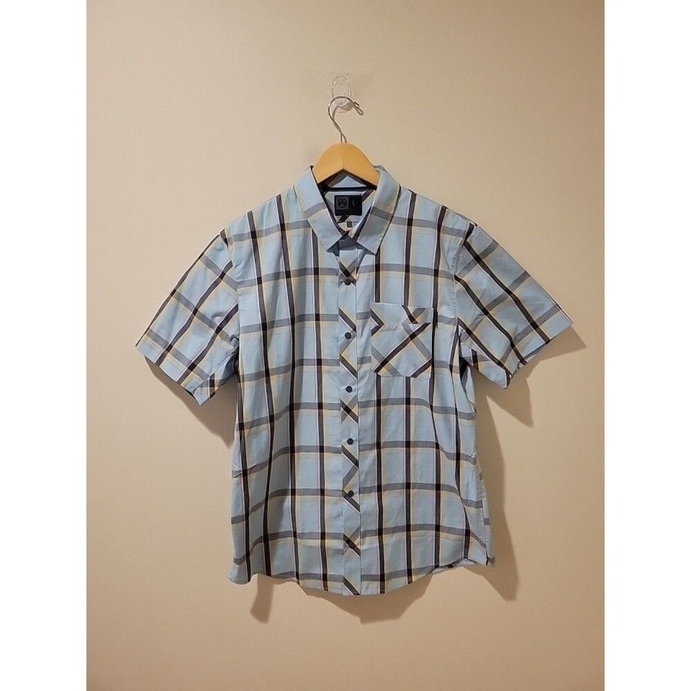 Magpul Shirt Mens Large Blue Plaid Snap Front Short Sleeve Top Modern Casual